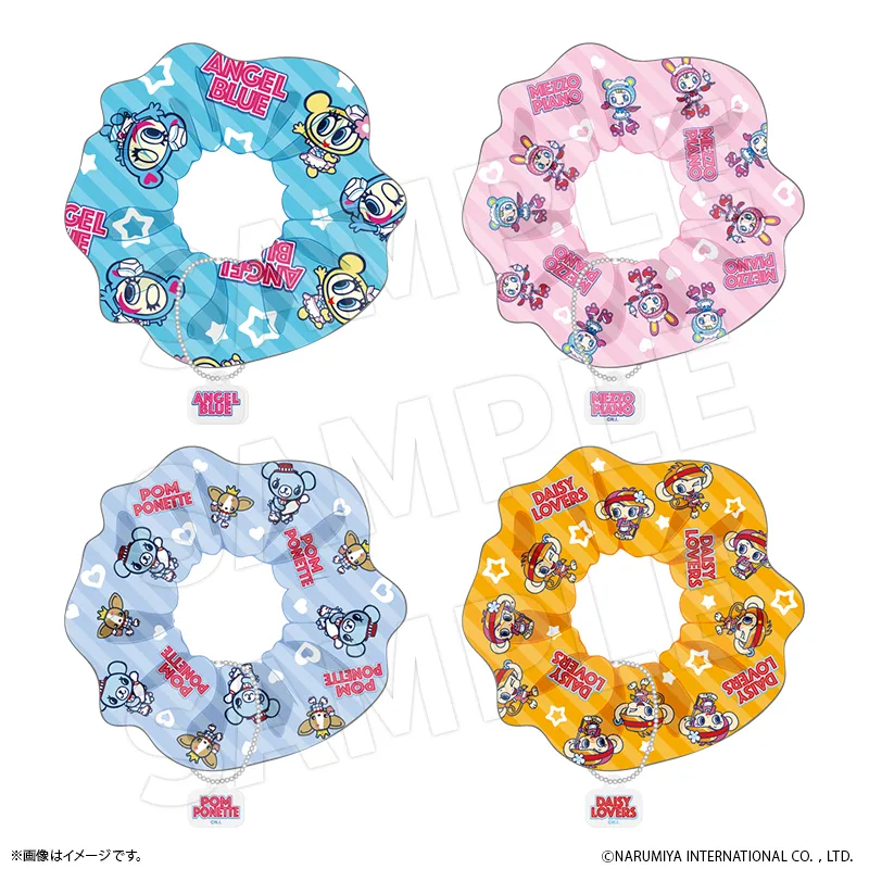 全4種アクリルチャーム付きシュシュのイメージ図